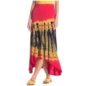 NEW Go Couture Red Yellow Tie Dye Maxi Skirt Sz S